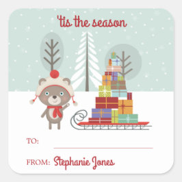Adesivo Quadrado Woodland Bear Christmas