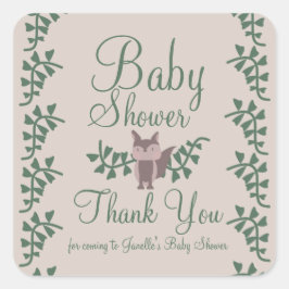 Adesivo Quadrado Woodland Fox Greenery Chá de fraldas Rustic