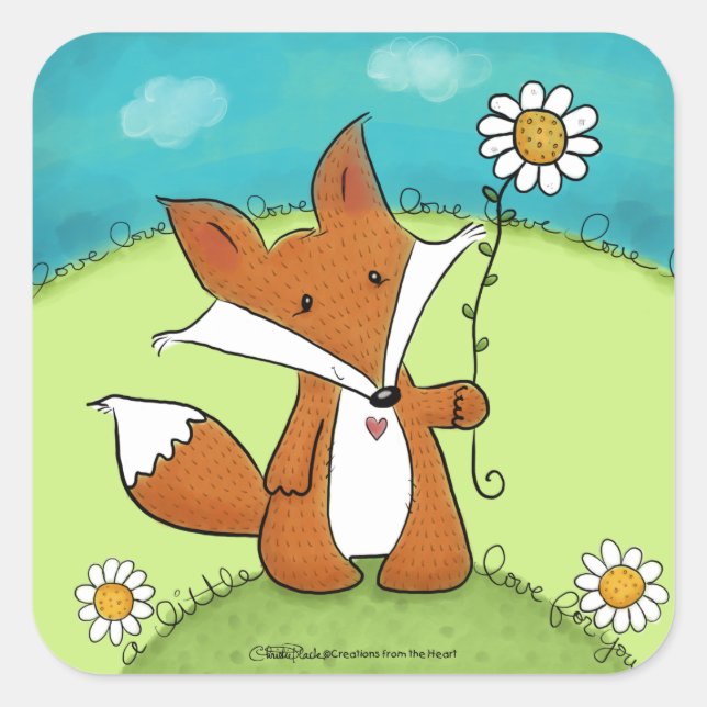 Adesivo Quadrado Woodland Fox Little Love para Você (Frente)