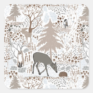 Adesivo Quadrado Woodland Willife Deer Fox Moose