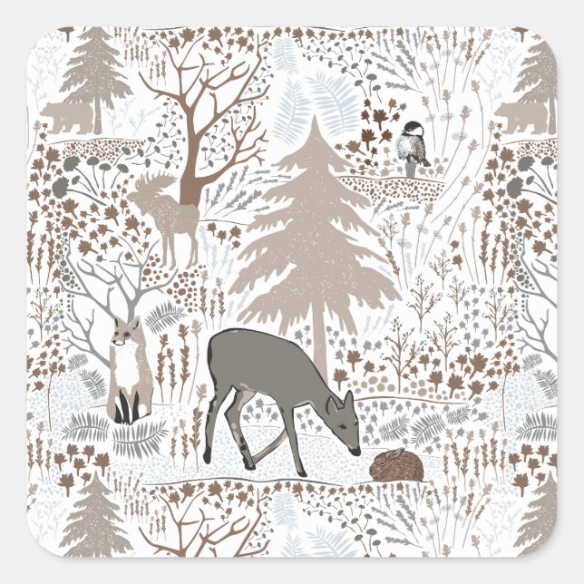 Adesivo Quadrado Woodland Willife Deer Fox Moose (Frente)