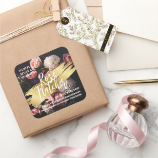 Adesivo Quadrado Workshop de Flor Dourado