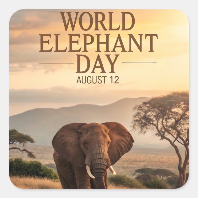 Adesivo Quadrado World Elephant Day African Savanna Art (Frente)