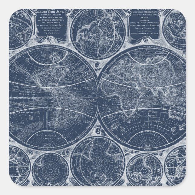Adesivo Quadrado World Globals Blueprint (Frente)