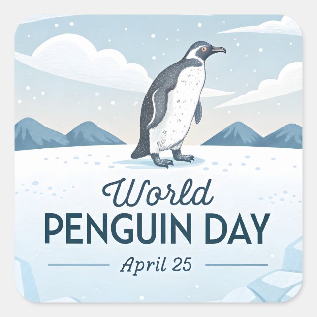 Adesivo Quadrado World Penguin Day Winter Nature Illustration (Frente)