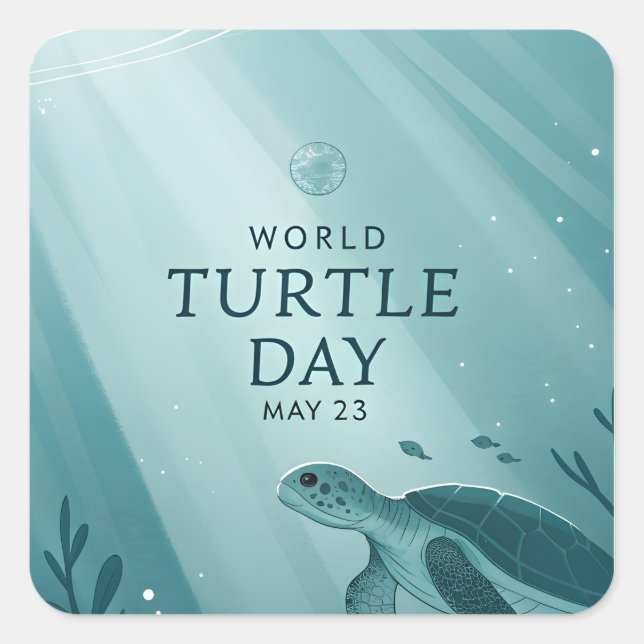 Adesivo Quadrado World Turtle Day Underwater Sea Turtle Art (Frente)