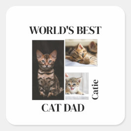 Adesivo Quadrado World's Best Cat Dad Custom Name Gift