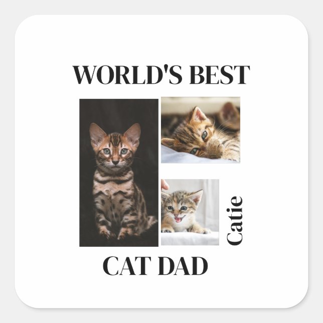 Adesivo Quadrado World's Best Cat Dad Custom Name Gift (Frente)