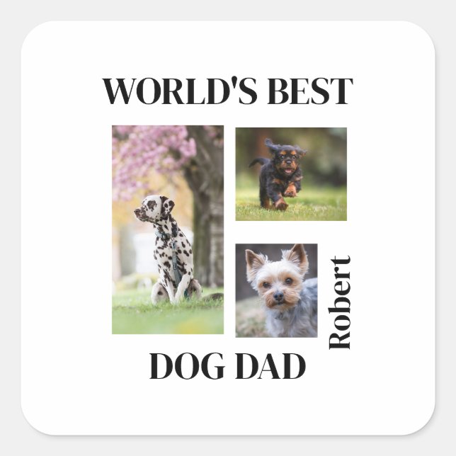 Adesivo Quadrado World's Best Dog Dad Custom Name Gift (Frente)