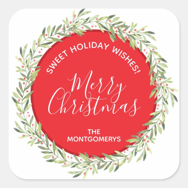 Adesivo Quadrado Wreath Christmas Homemade Holiday Baking (Frente)