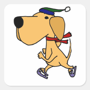 Adesivo Quadrado WY- patinagem no gelo engraçado do cão de Labrad