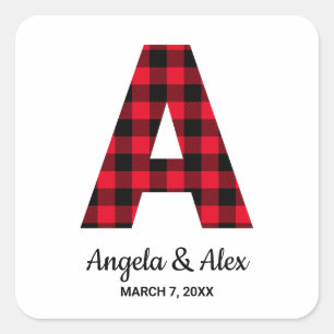 Adesivo Quadrado Xadrez A de Buffalo Vermelho e Negro Monograma