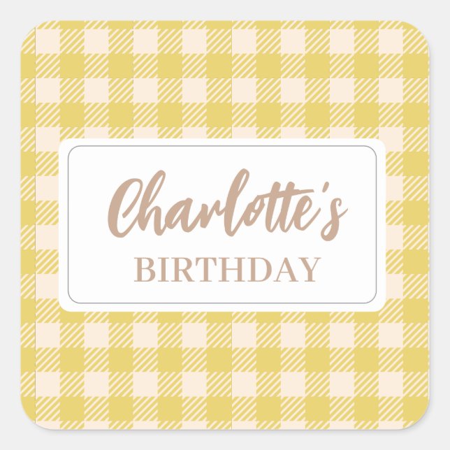 Adesivo Quadrado Xadrez amarelo de Vichy estilo preppy (Frente)