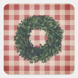 Adesivo Quadrado Xadrez Boxwood Wreath Farmhouse Gingham Na moda