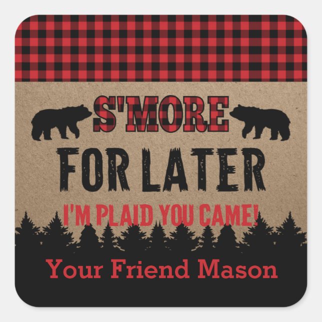 Adesivo Quadrado Xadrez Buffalo Lumberjack S'more Favor Sticker (Frente)