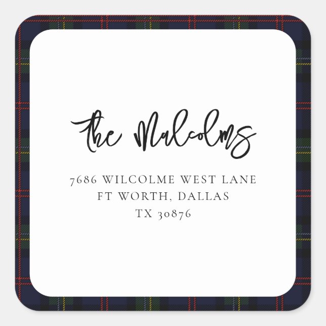 Adesivo Quadrado Xadrez Clássico Rústico Plaid Endereço de Retorno (Frente)