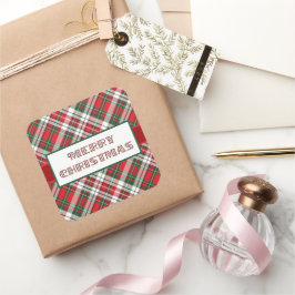 Adesivo Quadrado Xadrez de Natal Brilhante com Feliz Natal