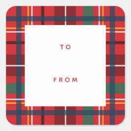Adesivo Quadrado Xadrez de Natal para o feriado de presente vermelh