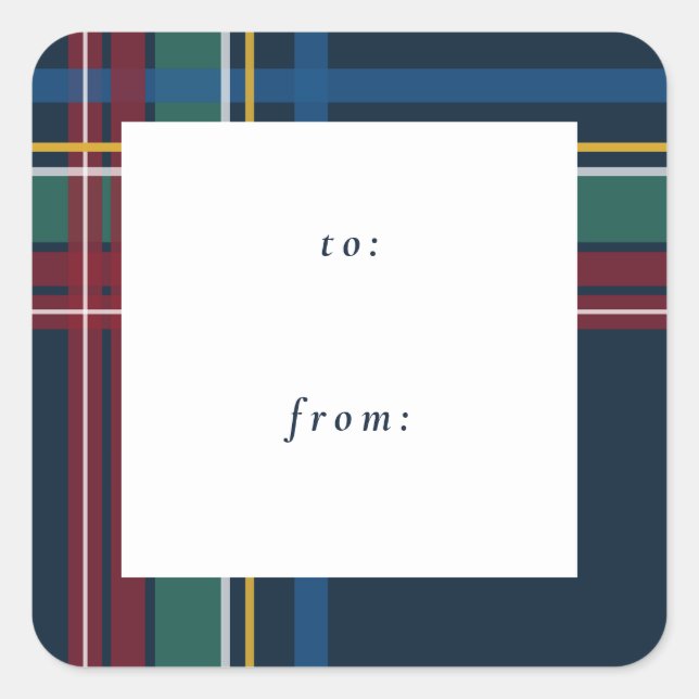 Adesivo Quadrado Xadrez de Natal simples para o presente de Natal (Frente)