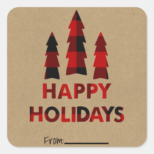 Adesivo Quadrado Xadrez Feliz Feriados Árvores de Natal Xadrez Kraf (Frente)