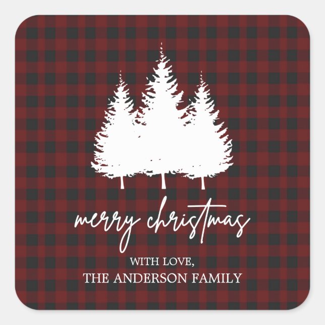 Adesivo Quadrado Xadrez Personalizada de Buffalo Feliz Natal (Frente)
