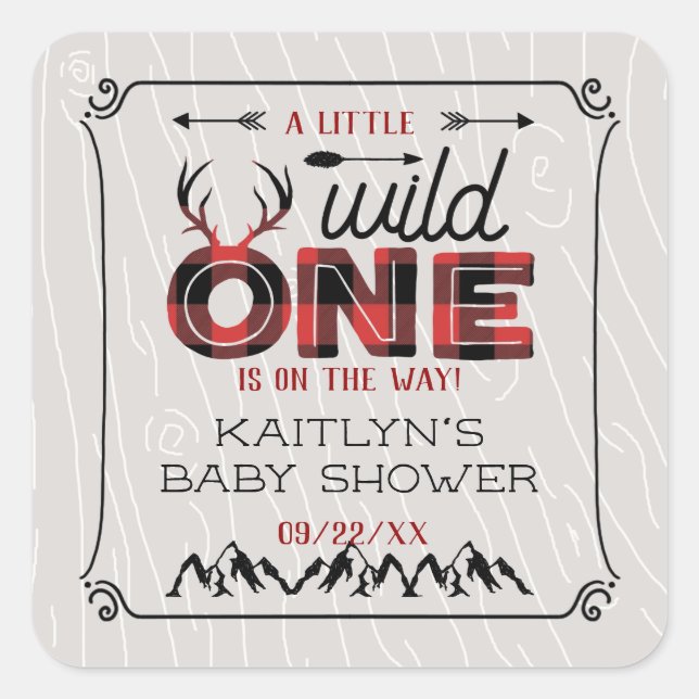 Adesivo Quadrado Xadrez Rústica de Wild One Boys Lumberjack Chá de  (Frente)