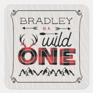 Adesivo Quadrado Xadrez Rústica de Wild One Boys Lumberjack primei