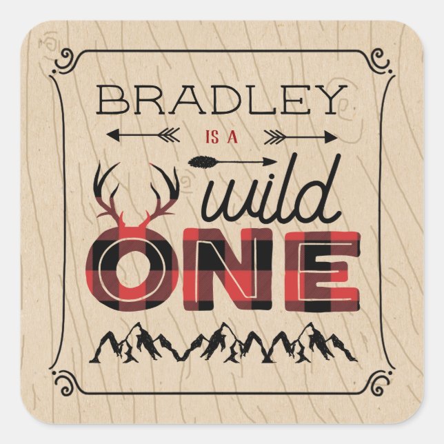 Adesivo Quadrado Xadrez Rústica de Wild One Boys Lumberjack primeir (Frente)