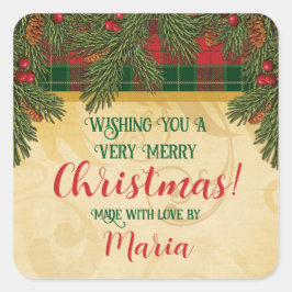 Adesivo Quadrado Xadrez tradicional natalina, Tartan Wreath