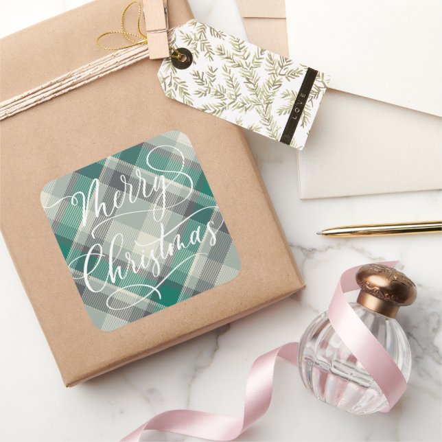 Adesivo Quadrado Xadrez Verde de Natal Simples Moderno (Presentear)