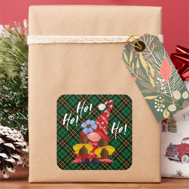 Adesivo Quadrado Xadrez Verde do Gnomo Nórdico de Natal (Feriado)