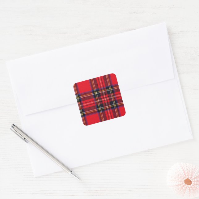 Adesivo Quadrado Xadrez vermelha de Stewart tartan (Envelope)
