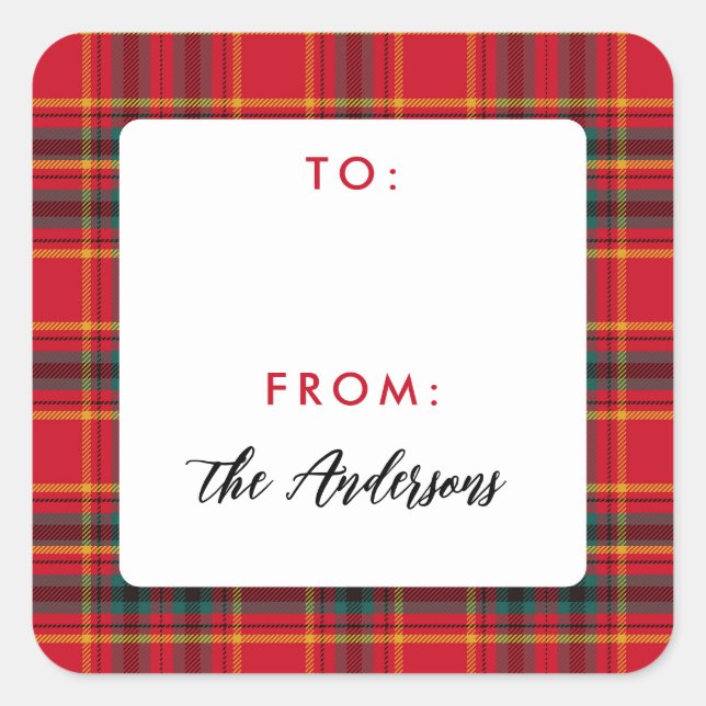 Adesivo Quadrado Xadrez Vermelha e Verde do Natal Tradicional (Frente)