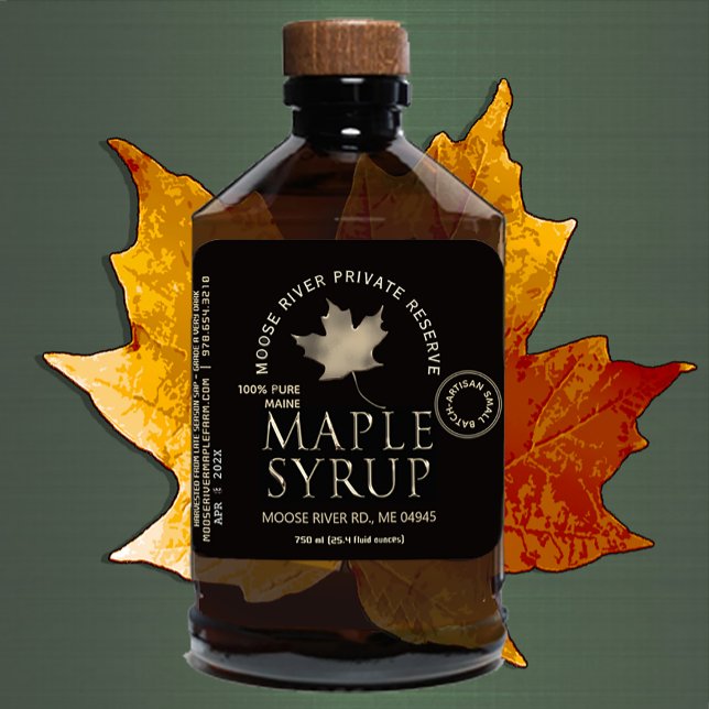 Adesivo Quadrado Xarope preto de Reserva Privada com Folha Dourada (Criador carregado)