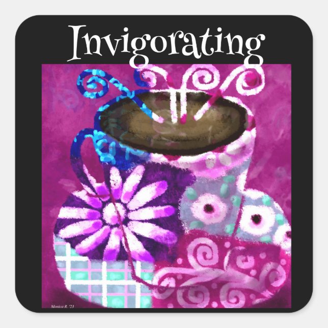 Adesivo Quadrado Xícara de café Abstrato pintando roxo (Frente)