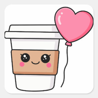 Adesivo Quadrado Xícara de café Kawaii com coração