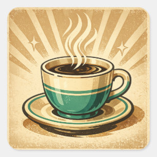 Adesivo Quadrado Xícara de Café Legal com Óculos de Sol Café Dive