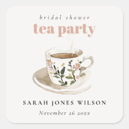 Adesivo Quadrado Xícara De Chá Floral Clássica Festa De Chá Chá De 