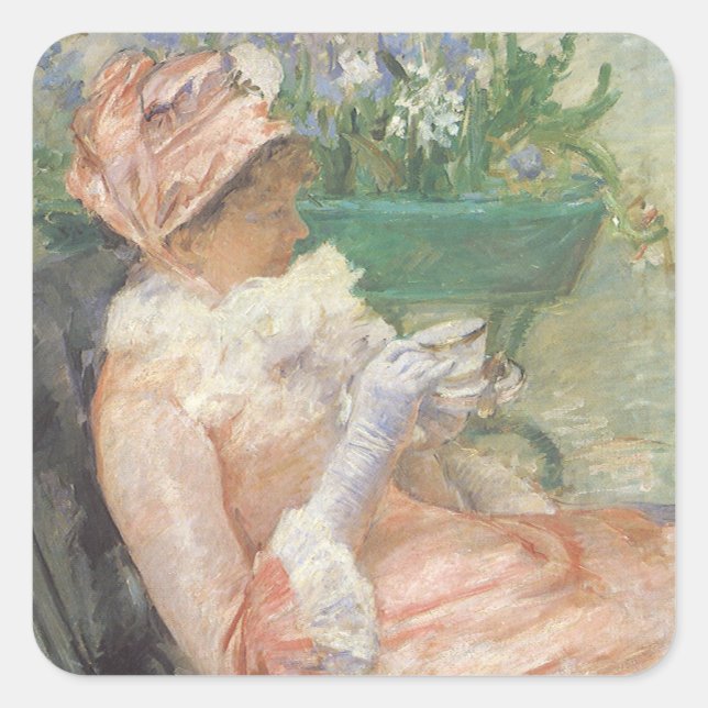 Adesivo Quadrado Xícara de chá por Mary Cassatt, Impressionismo ven (Frente)