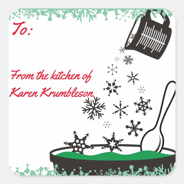 Adesivo Quadrado Xícara de medida derramando flocos de neve (Frente)