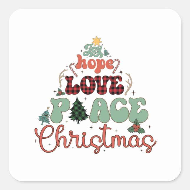 Adesivo Quadrado Xmas Gift Hope Love Peace Christmas (Frente)