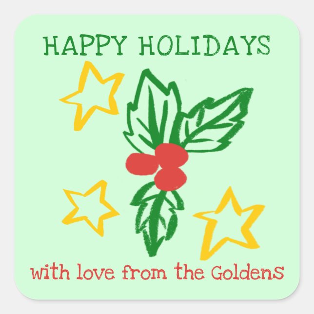 Adesivo Quadrado Xmas Holly Doodle CHRISTMAS Holiday To From Label (Frente)