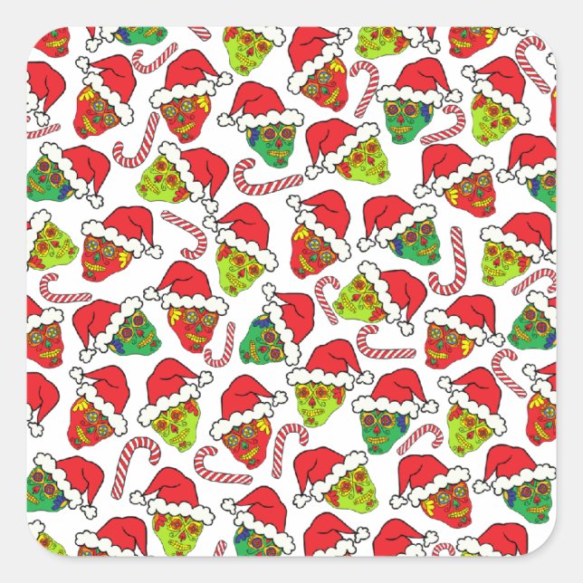 Adesivo Quadrado Xmas Sugar Skull (Frente)