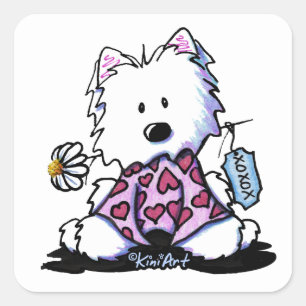 Adesivo Quadrado XOX de Flores Westie KiniArt