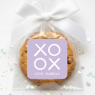 Adesivo Quadrado XOXO Abraços & Beijos Roxo Doce Favor de Amor