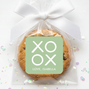 Adesivo Quadrado XOXO Abraços e Beijos Verde Fofo Favor Amor