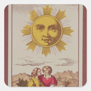 Adesivo Quadrado XVIIII Le Soleil, cartão de tarot francês do Sun