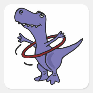 Adesivo Quadrado XX - Engraçado Dinossauro T-rex Usando Hula Hoop