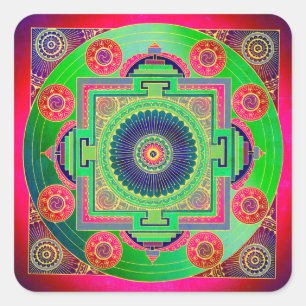 Adesivo Quadrado YANTRA - roda do excelente - rosa verde