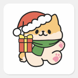 Adesivo Quadrado Yappy Howlidays - Bela Cartoon de Cão de Natal